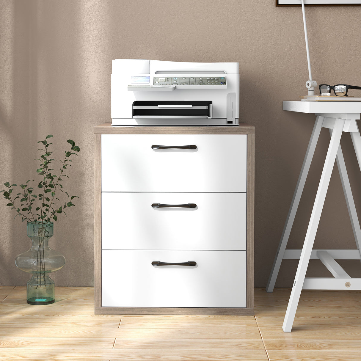 Modern Dresser Nightstand with 3 Slide-Out Drawers