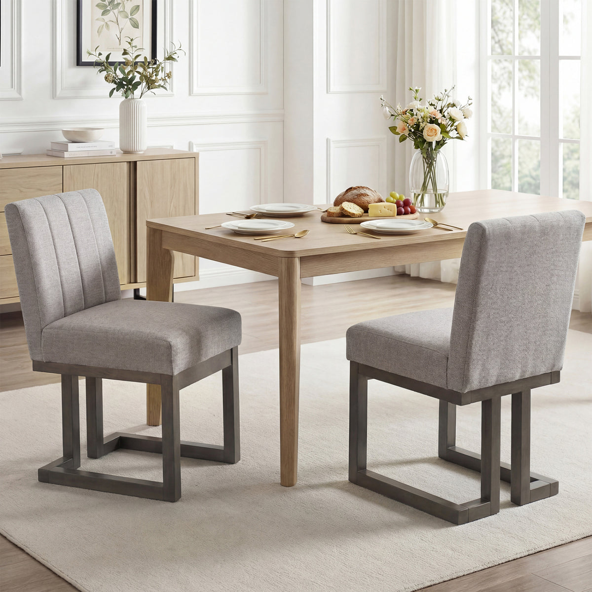 Modern Farmhouse Fabric Dining Chairs Set of 2 with 5.5" Thickened Padded Seat