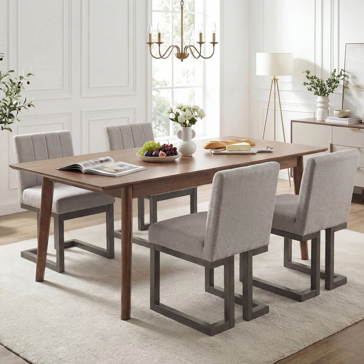 Modern Farmhouse Fabric Dining Chairs Set of 4 with 5.5" Thickened Padded Seat