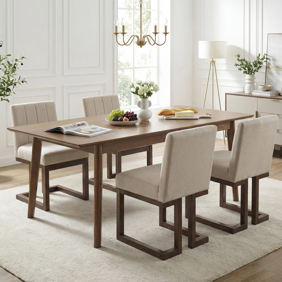 Modern Farmhouse Fabric Dining Chairs Set of 4 with 5.5" Thickened Padded Seat
