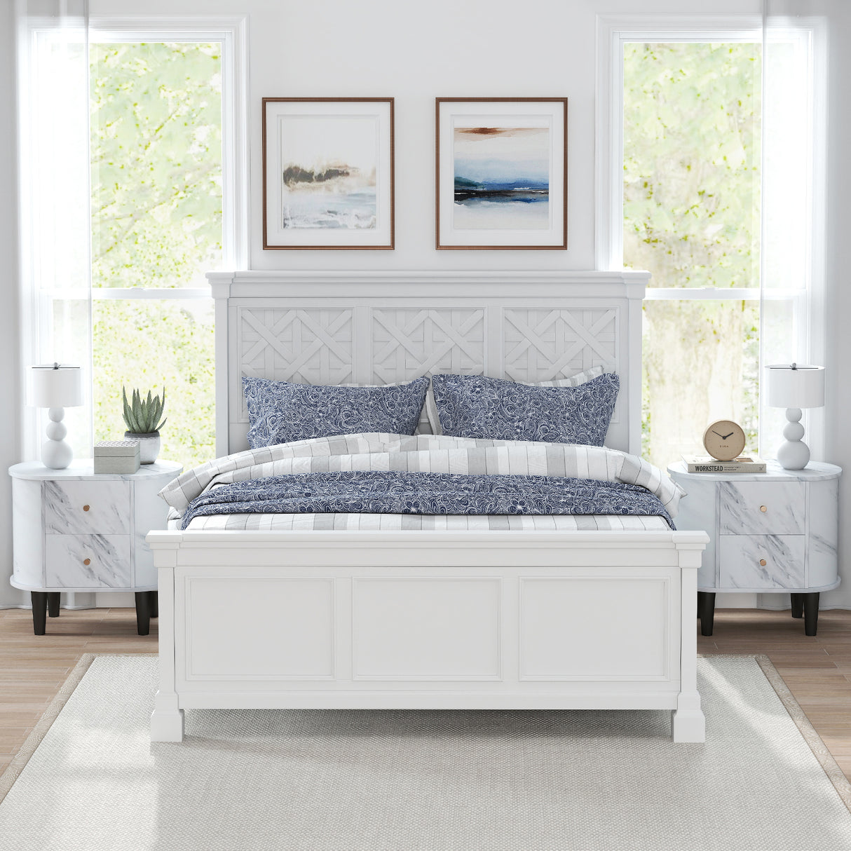 2-Drawer Nightstand Modern Faux Marble Bedside Table with Storage-White