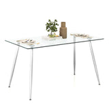Modern Glass Rectangular Dining Table with Metal Legs