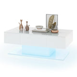 Modern LED Coffee Table with 20 Color LED Lights and 2 Storage Drawers