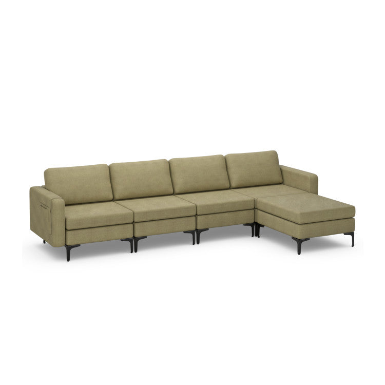 Modern Living Room Set: Modular L-shaped Sectional Sofa  Lift Top Coffee Table & 3-Globe Floor Lamp