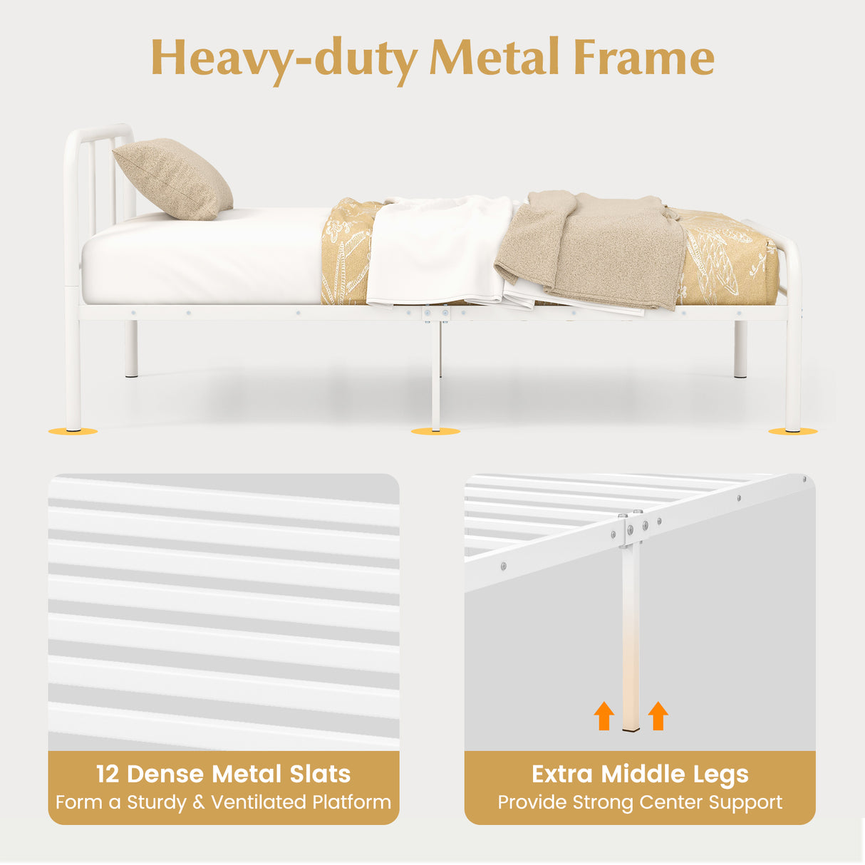 Modern Metal Platform Bed with Headboard and Footboard