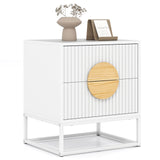 Modern Mid Century Fluted Nightstand with 2 Drawers and Pine Wood Handles for Bedroom