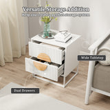 Modern Mid Century Fluted Nightstand with 2 Drawers and Pine Wood Handles for Bedroom
