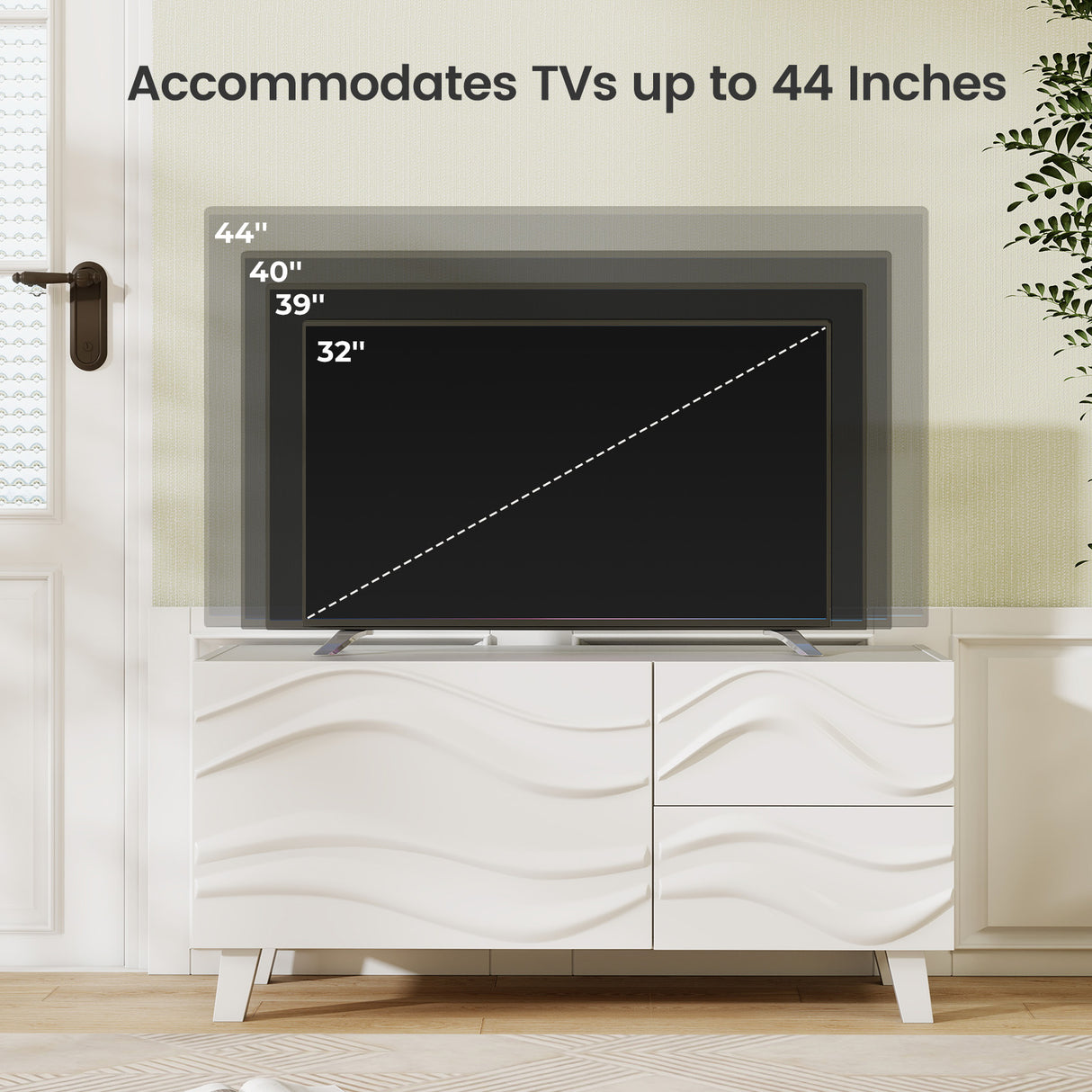 Modern Mid Century TV Stand  with Drawers for 44 Inch TV-White