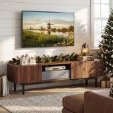 Modern Mid Century TV Cabinetfor TVs up to 82" with Drawer-Walnut