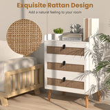 Modern End Table with 3 Rattan Decorated Drawers-White