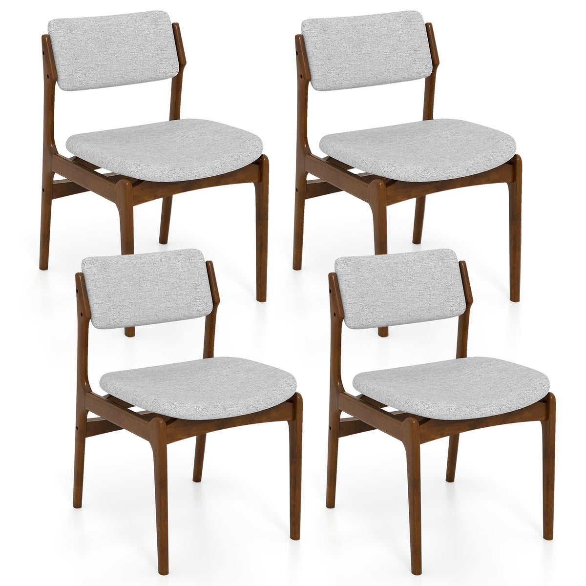 Modern Padded Dining Chairs with Rubber Wood Legs Set of 4-Brown