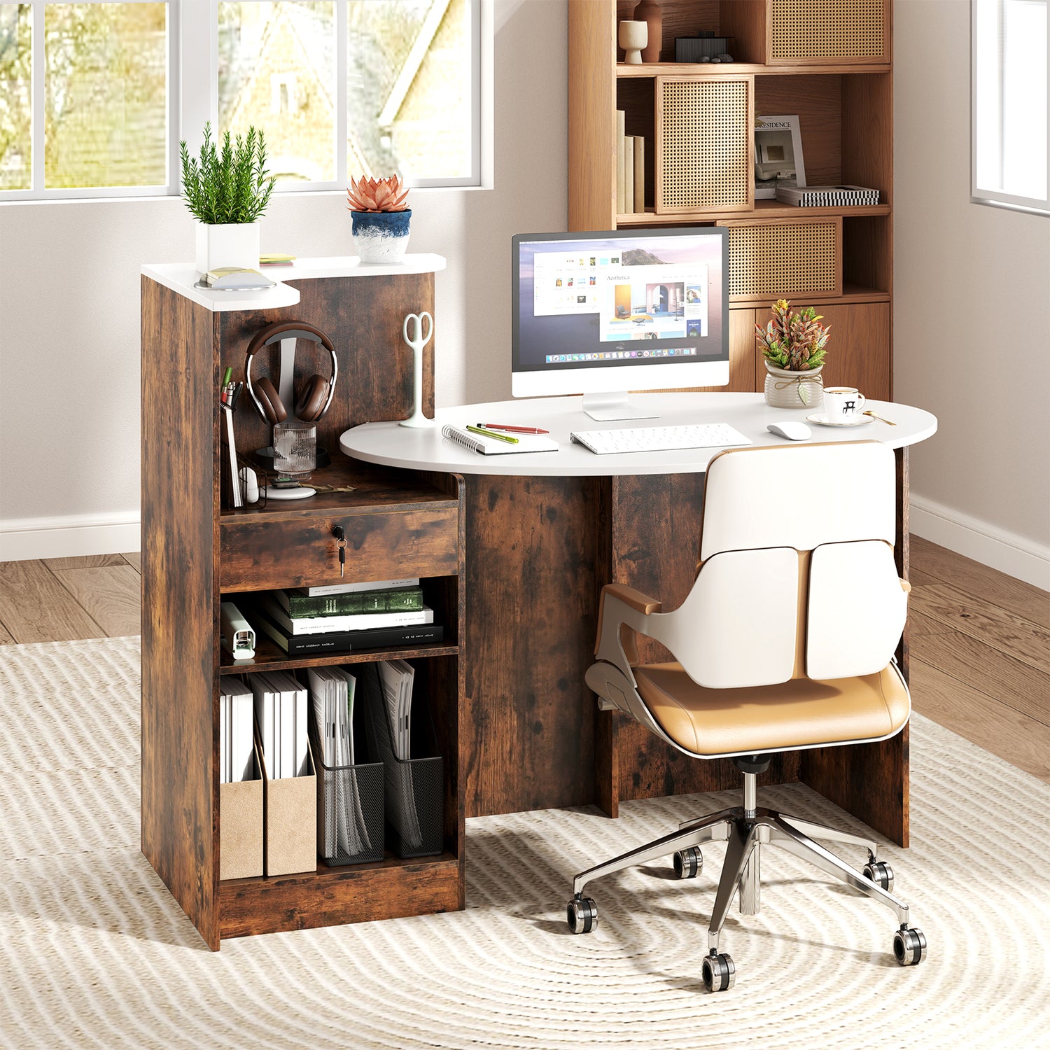 Modern Reception Desk Front Counter Desk with Oval Tabletop