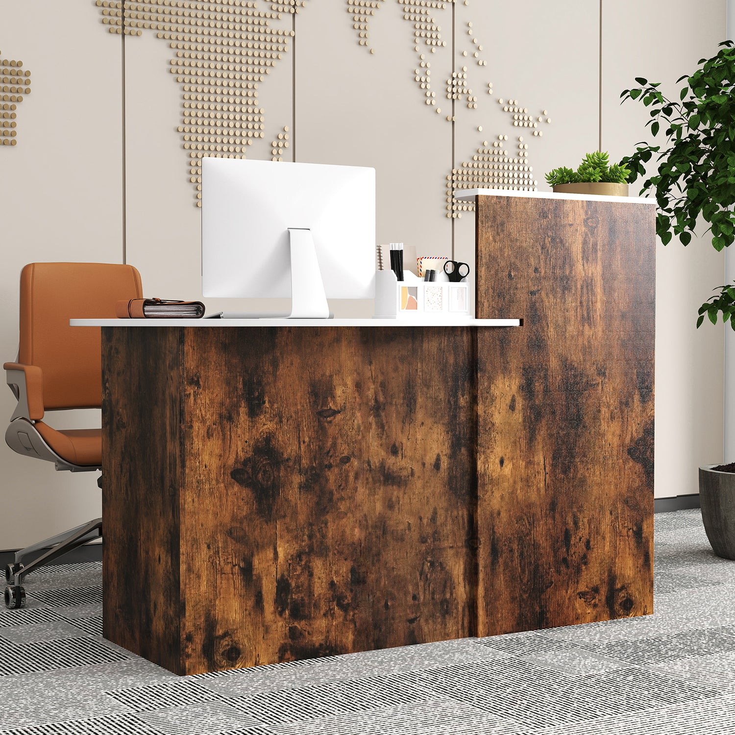 Modern Reception Desk Front Counter Desk with Oval Tabletop
