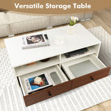 2 Tier 40 Inch Length Modern Rectangle Coffee Table with Storage Shelf and Drawers-White