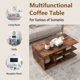 Rectangular Coffee Table with L-shaped Middle Shelf