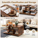 Rectangular Coffee Table with L-shaped Middle Shelf