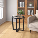Modern Round End Table Sofa Side Table with Transparent Tempered Glass Top