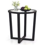Modern Round End Table Sofa Side Table with Transparent Tempered Glass Top