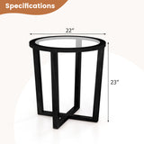 Modern Round End Table Sofa Side Table with Transparent Tempered Glass Top