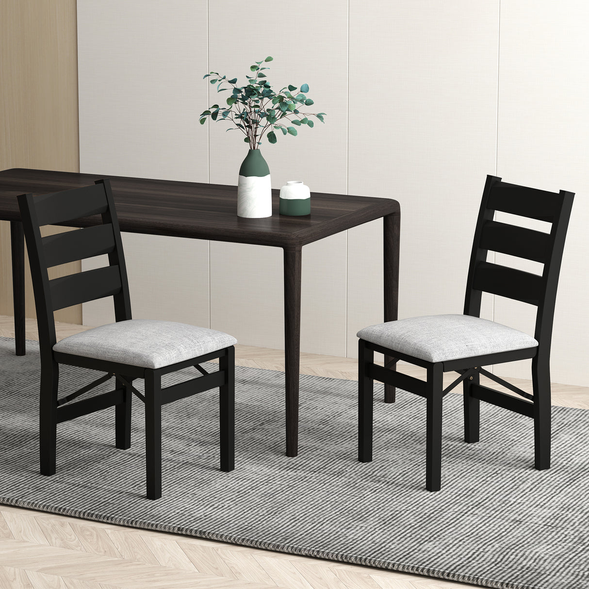 Modern Upholstered Folding Chairs Set of 2 with Comfy Backrest-Black