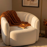 Modern Upholstered Sherpa Accent Chair with Curved Backrest and Armrests-White