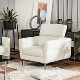 Modern Upholstered Single Sofa with Adjustable Headrest and Stable Metal Legs-White