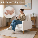 Modern Upholstered Sofa chair with Lumbar Pillow and Teddy Fleece Cover-White