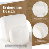 Modern Upholstered Sofa chair with Lumbar Pillow and Teddy Fleece Cover-White