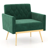 Modern Velvet Accent Chair with Button Tufted Back Golden Metal Legs and Adjustable Foot Pads