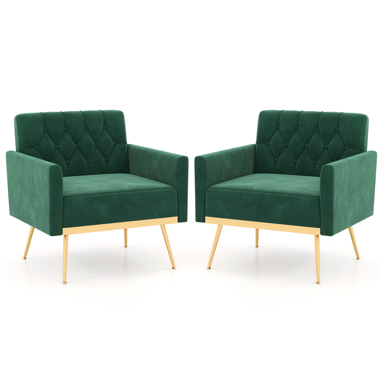 Modern Velvet Accent Chair with Button Tufted Back Golden Metal Legs and Adjustable Foot Pads