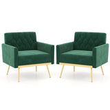 Modern Velvet Accent Chair with Button Tufted Back Golden Metal Legs and Adjustable Foot Pads