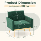 Modern Velvet Accent Chair with Button Tufted Back Golden Metal Legs and Adjustable Foot Pads
