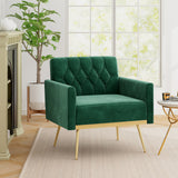 Modern Velvet Accent Chair with Button Tufted Back Golden Metal Legs and Adjustable Foot Pads
