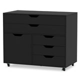Modern Vertical 5-Drawer Mobile Chest with Door 5 Casters