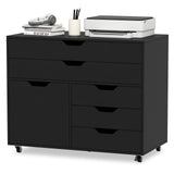 Modern Vertical 5-Drawer Mobile Chest with Door 5 Casters