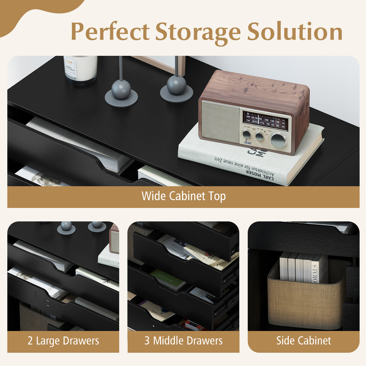 Modern Vertical 5-Drawer Mobile Chest with Door 5 Casters