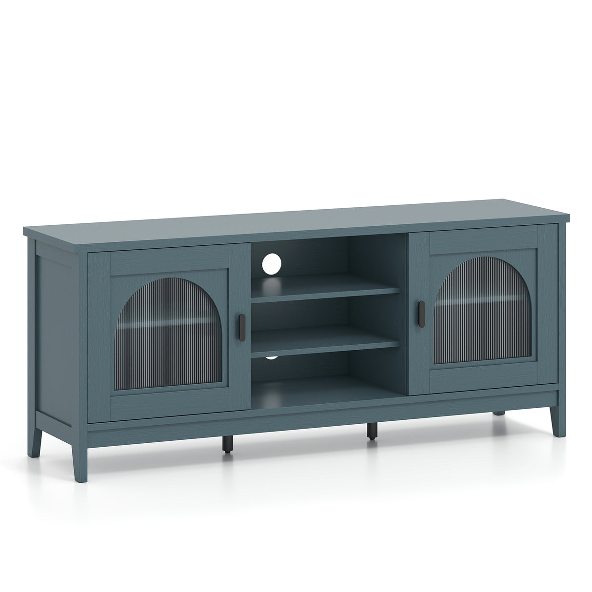 Modern Vintage TV Cabinet with Adjustable Shelves and 2 Cable Holes for TVs up to 65 Inches