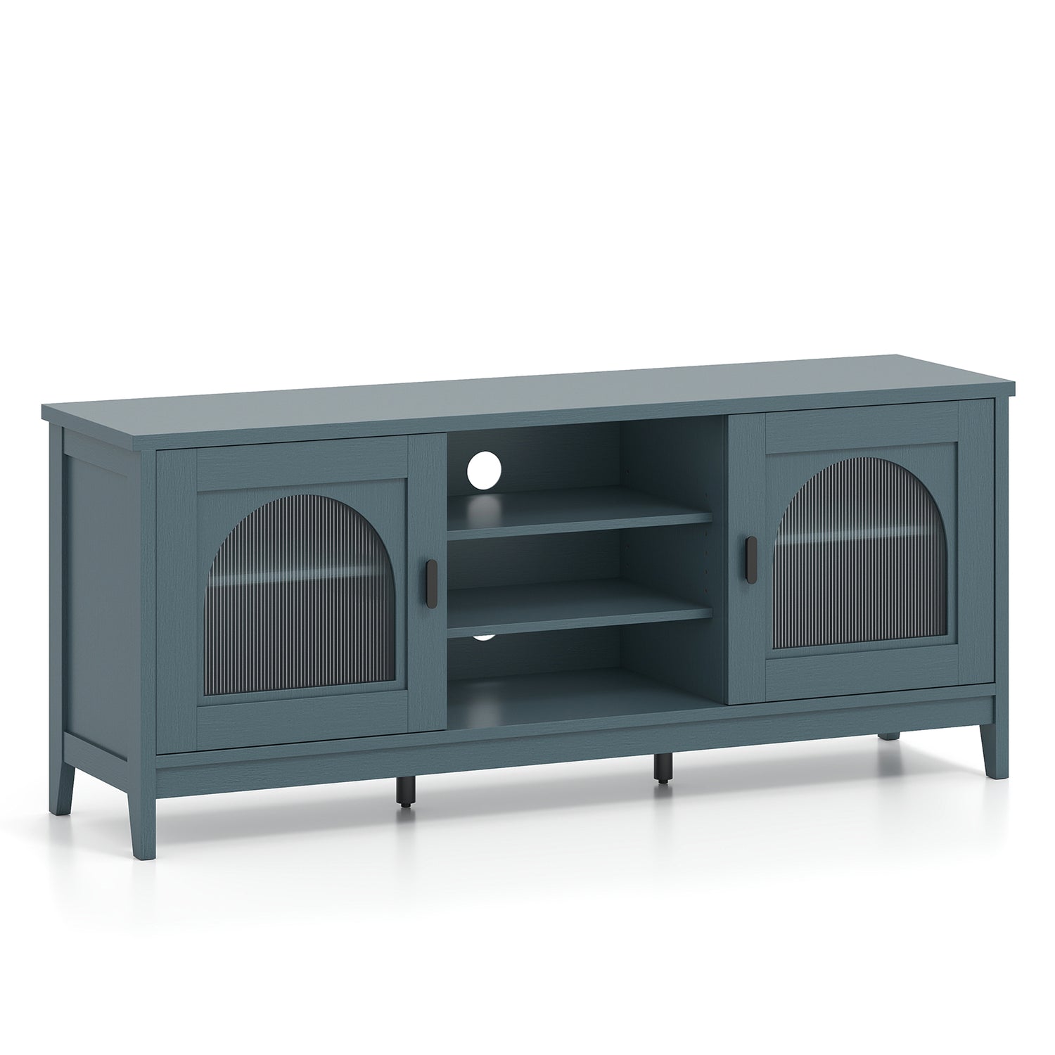 Modern Vintage TV Cabinet with Adjustable Shelves and 2 Cable Holes for TVs up to 65 Inches