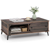 Modern Wooden Center Table with 2 Compartments and Sturdy Metal Legs for Living Room-Walnut