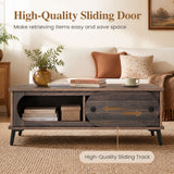 Modern Wooden Center Table with 2 Compartments and Sturdy Metal Legs for Living Room-Walnut