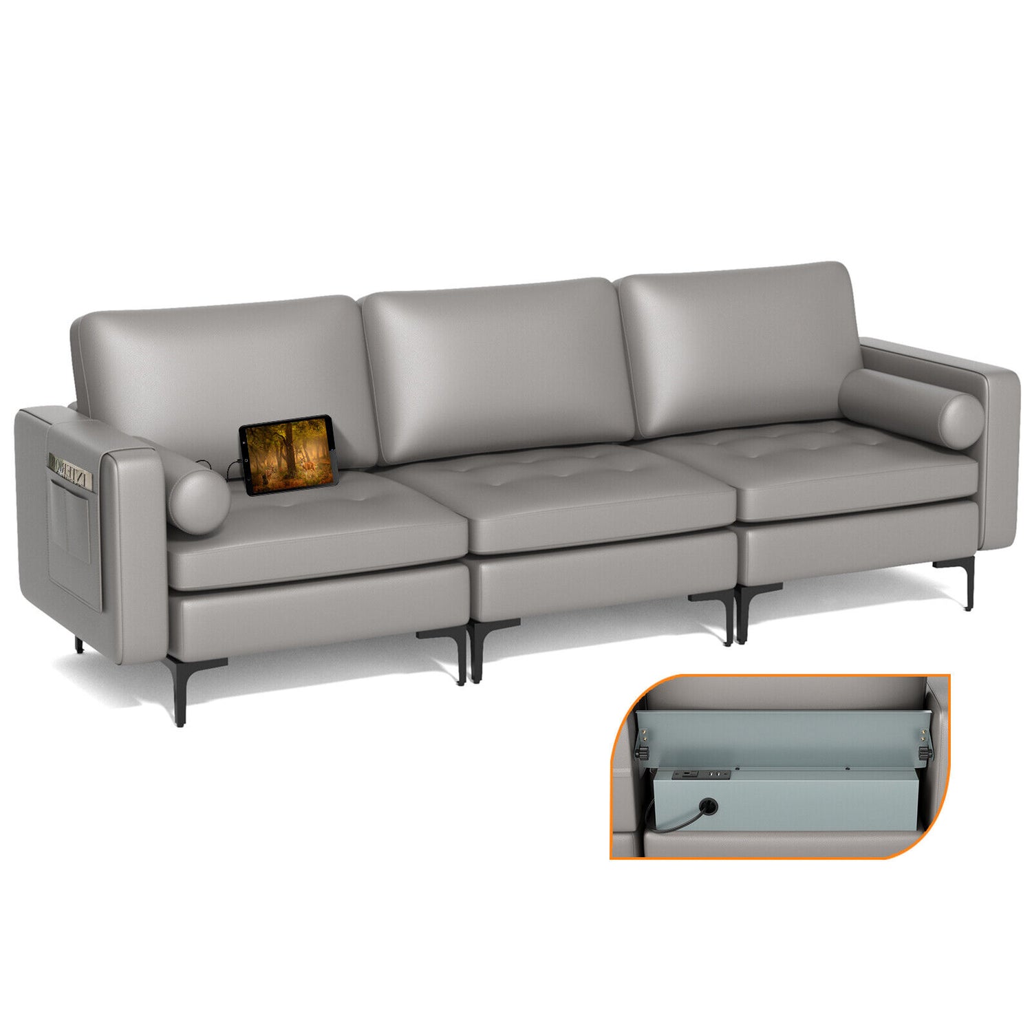 Modular 1/2/3/4-Seat L-Shaped Sectional Sofa Couch with Socket USB Port-3