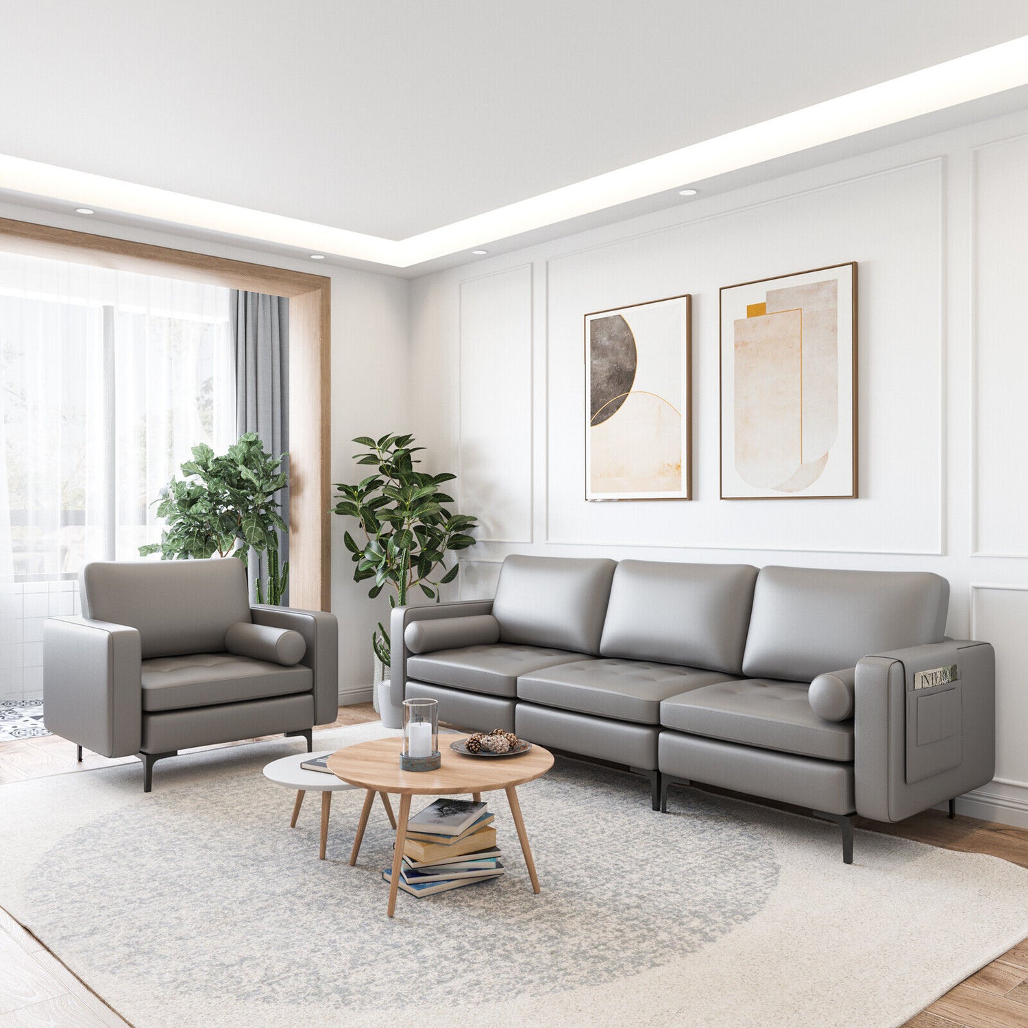 Modular 1/2/3/4-Seat L-Shaped Sectional Sofa Couch with Socket USB Port-3