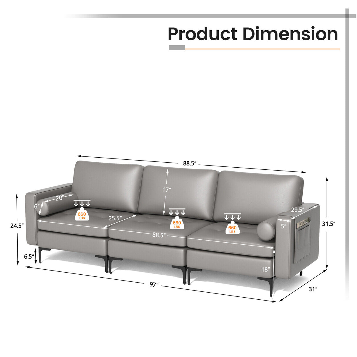 Modular 1/2/3/4-Seat L-Shaped Sectional Sofa Couch with Socket USB Port-3