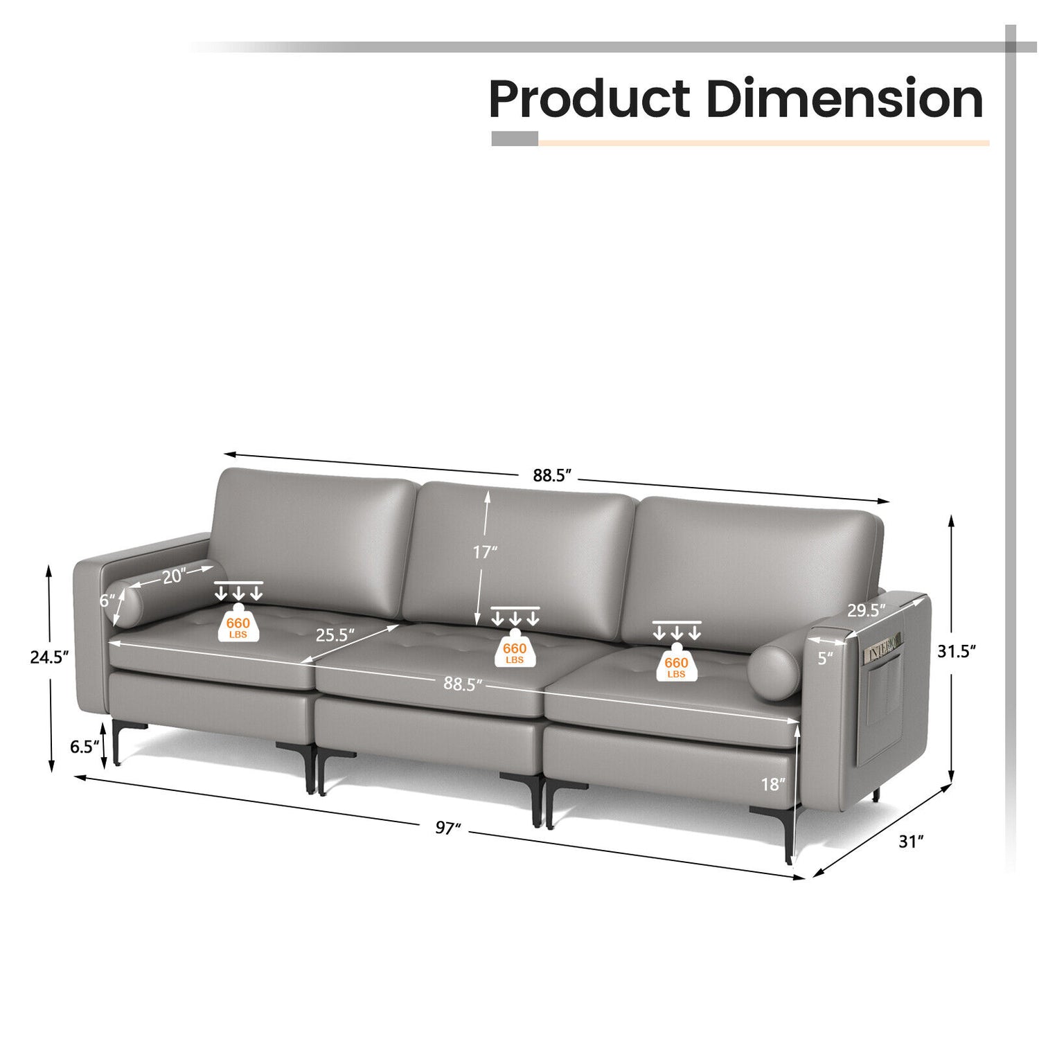 Modular 1/2/3/4-Seat L-Shaped Sectional Sofa Couch with Socket USB Port-3