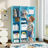 Modular Baby Wardrobe with 13 Cubes and Hanging Rod and Shelves Stackable