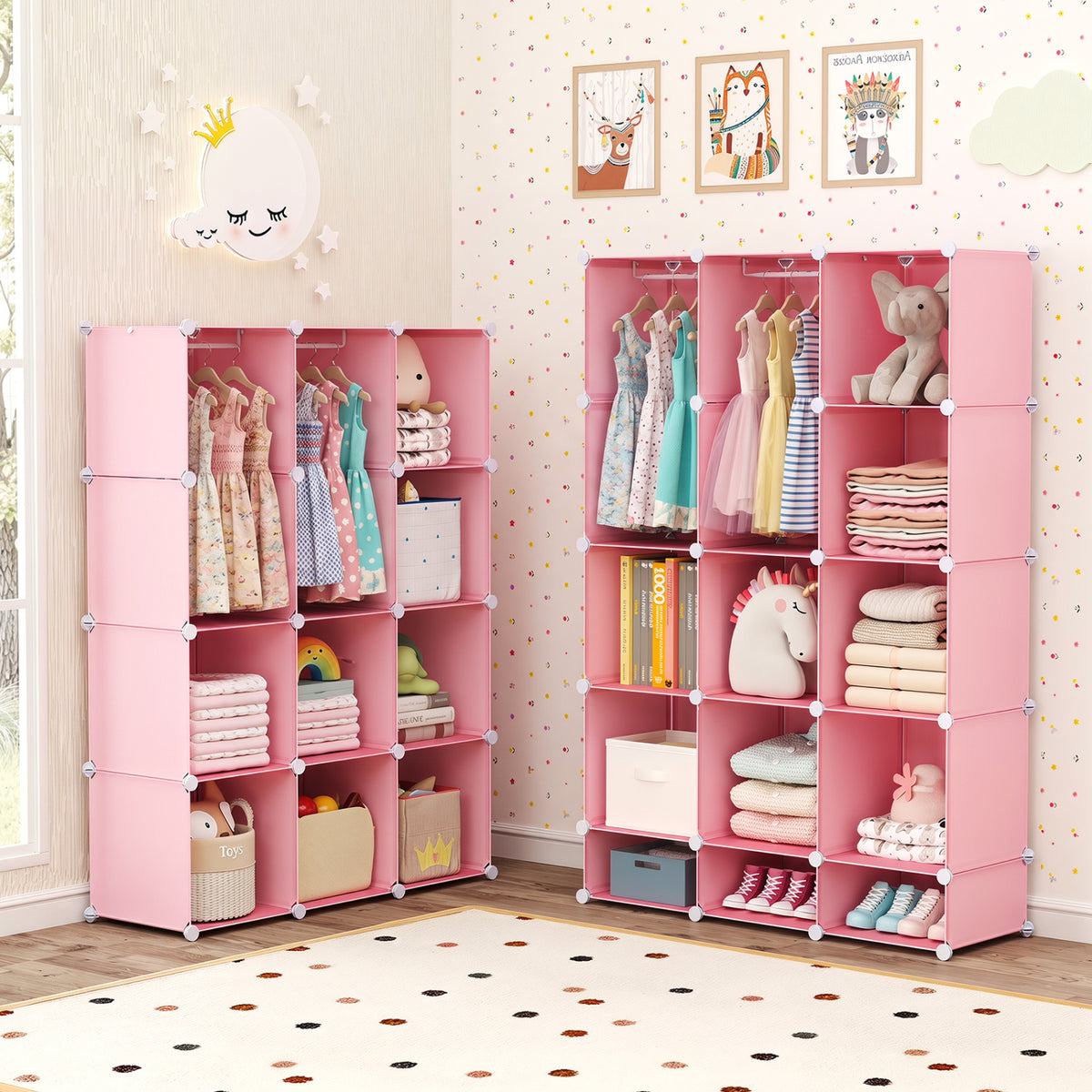 Modular Baby Wardrobe with 13 Cubes and Hanging Rod and Shelves Stackable
