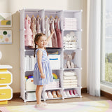 Modular Baby Wardrobe with 13 Cubes and Hanging Rod and Shelves Stackable