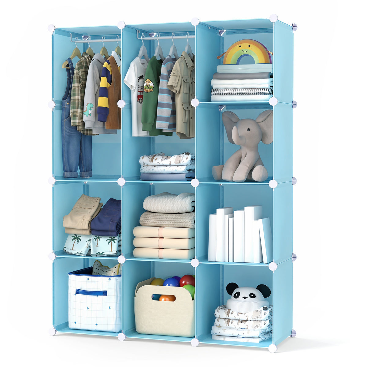 Modular Baby Wardrobe with 10 Cubes & Hanging Rod and Shelves Stackable