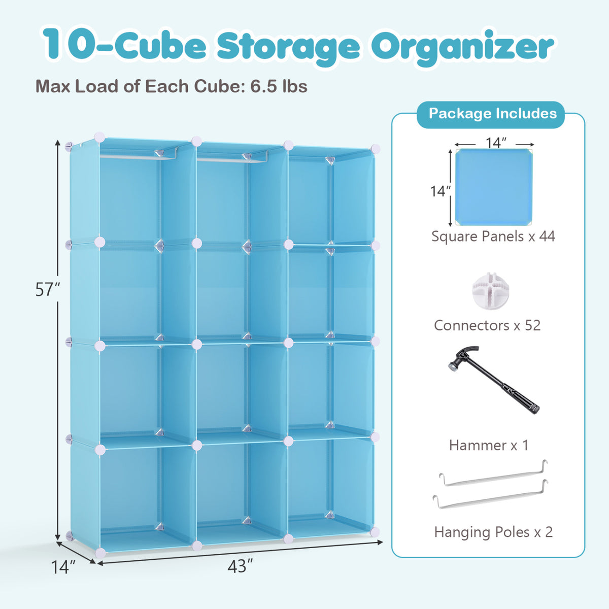 Modular Baby Wardrobe with 10 Cubes & Hanging Rod and Shelves Stackable