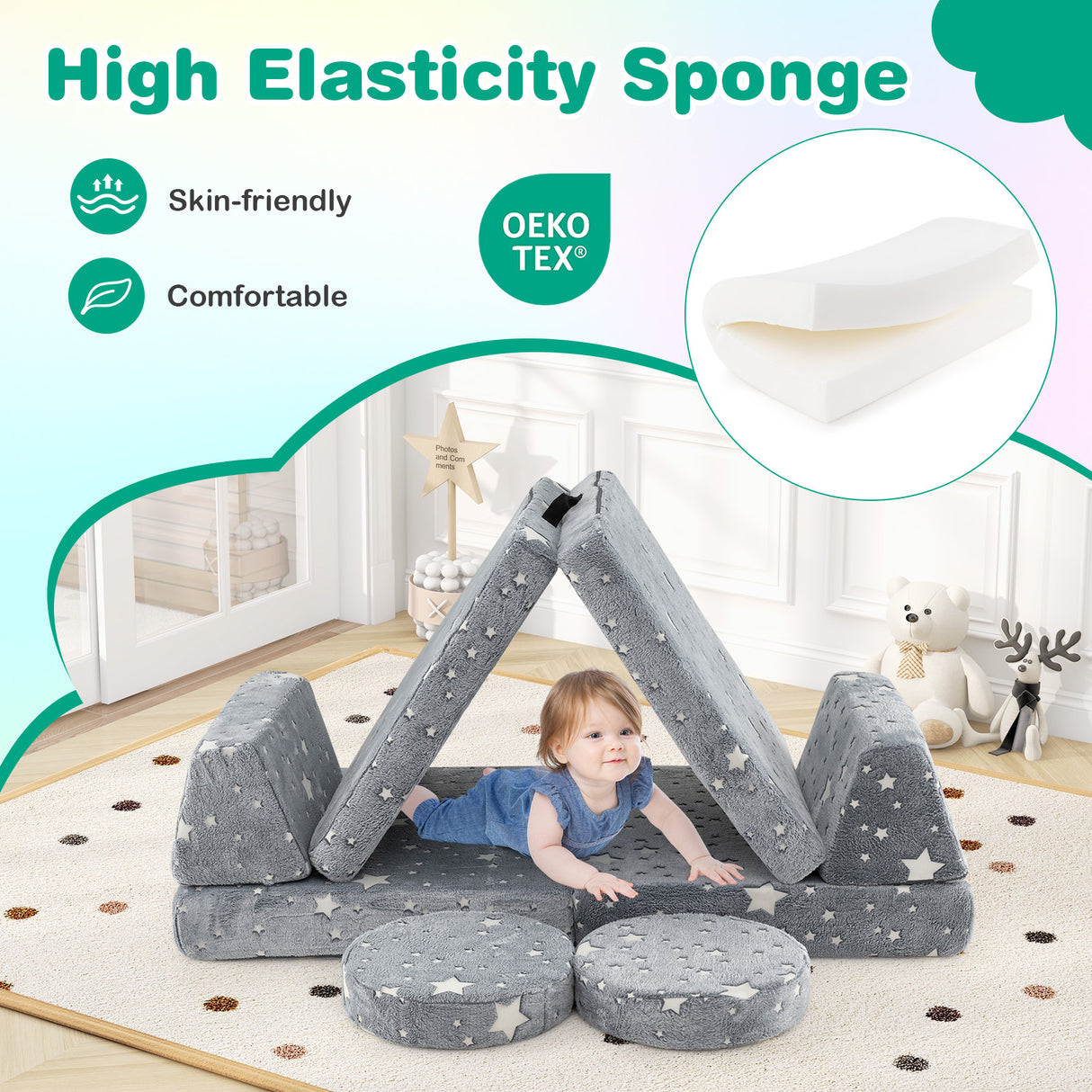 Modular Kids Play Couch Set Glow in the Dark with Portable Handles